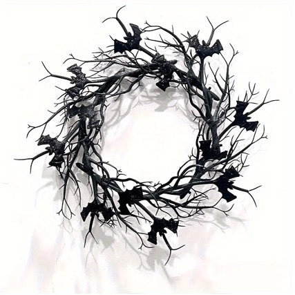 Halloween Dead Branch Wreath with Artificial Bats