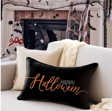Orange and Black Happy Halloween Pillow