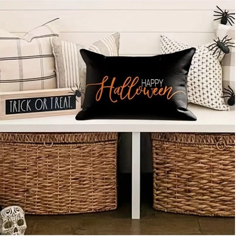 Orange and Black Happy Halloween Pillow