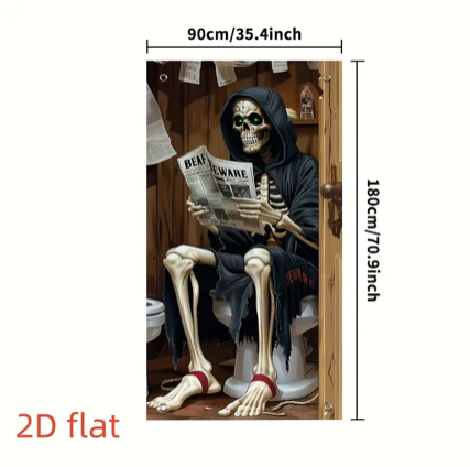 Skeleton Reading on Toilet Door Banner
