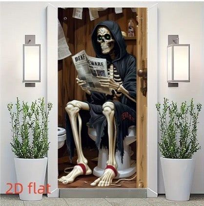 Skeleton Reading on Toilet Door Banner