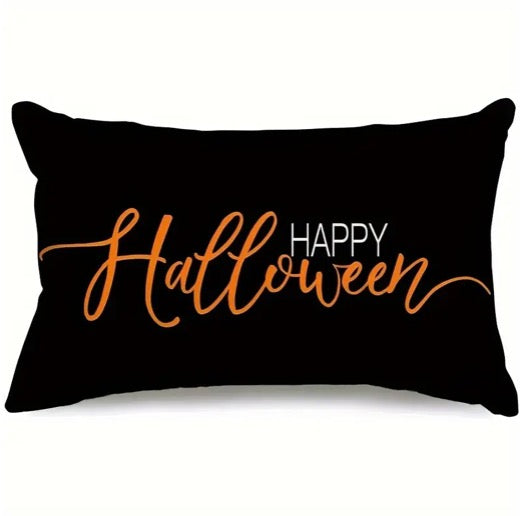 Orange and Black Happy Halloween Pillow